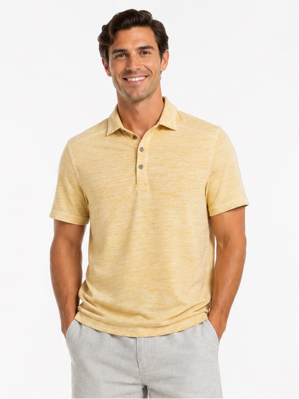 BKE 3-Button Polo Shirt Men’s L Butter Yellow Classic School Work